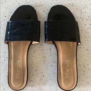Marais Black Patent Slide Sandal - size 8